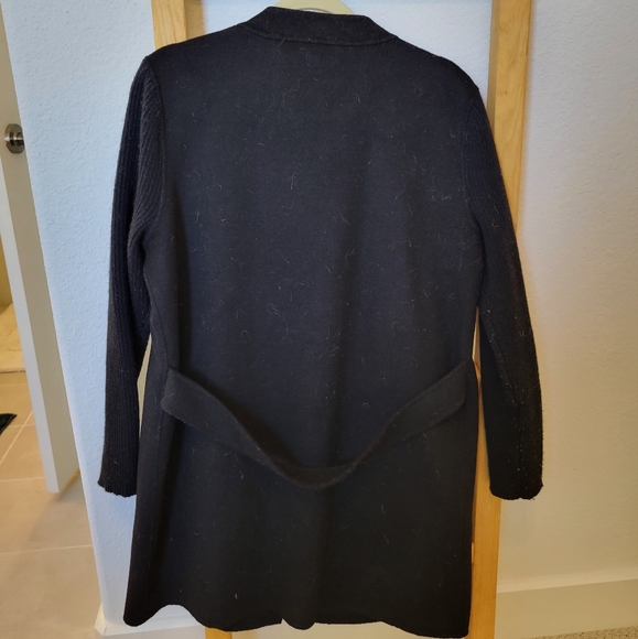 Kenneth Cole Black Wool Coat Sweater Sleeves, Snap Button Up - Picture 9 of 10